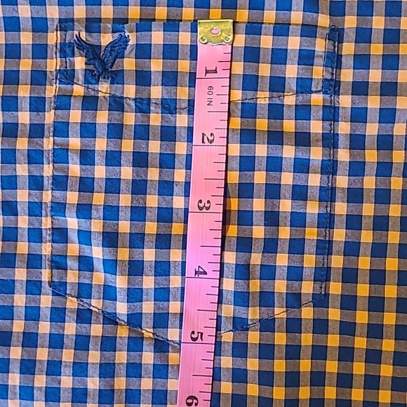 American Eagle Classic Fit Button Up Front Shirt Checkered Long Sleeve Collar - Picture 10 of 16